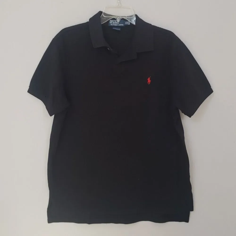 Ralph Lauren Polo Shirt Mens XL Custom Fit Pique Knit Golf Casual Black Red Polo